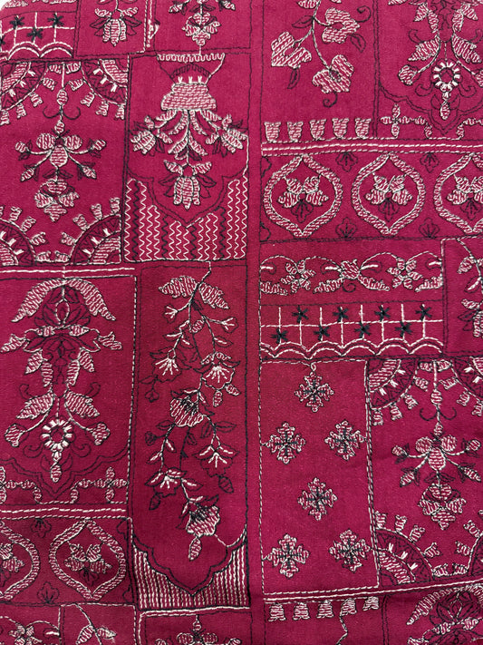 Reddish Maroon Embroidered 3-Piece Lawn Karandi
